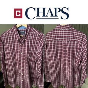 Chaps Men’s L/S Maroon/white Plaid Button Up Size L